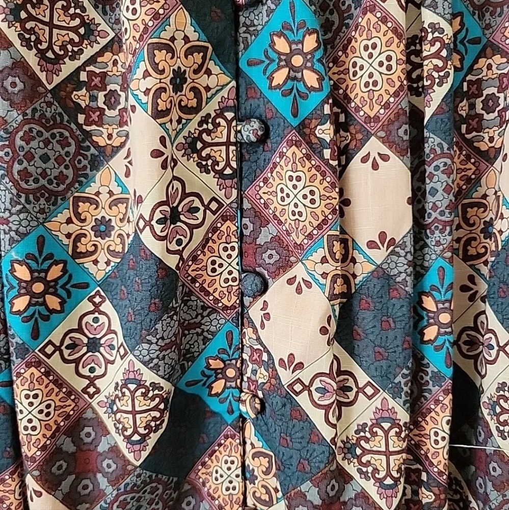 Anthropologie Perigrine Midi Dress patchwork tile pattern MEDIUM Like New - Picture 6 of 8